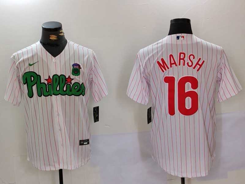 Men%27s Philadelphia Phillies #16 Brandon Marsh White Green Cool Base Stitched Jersey